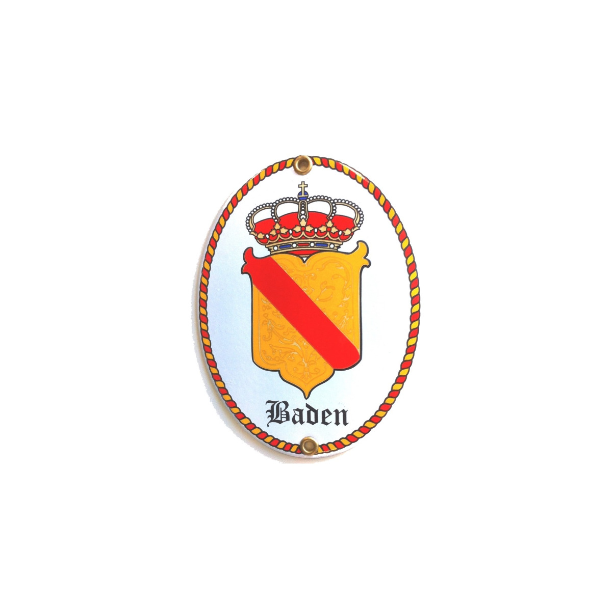 Emailleschild oval "Baden" weiß
